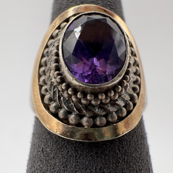 Suarti BA Amethyst Ring Sterling Silver 18K Gold Oval Gemstone Size 5.25 8g - Picture 2 of 11